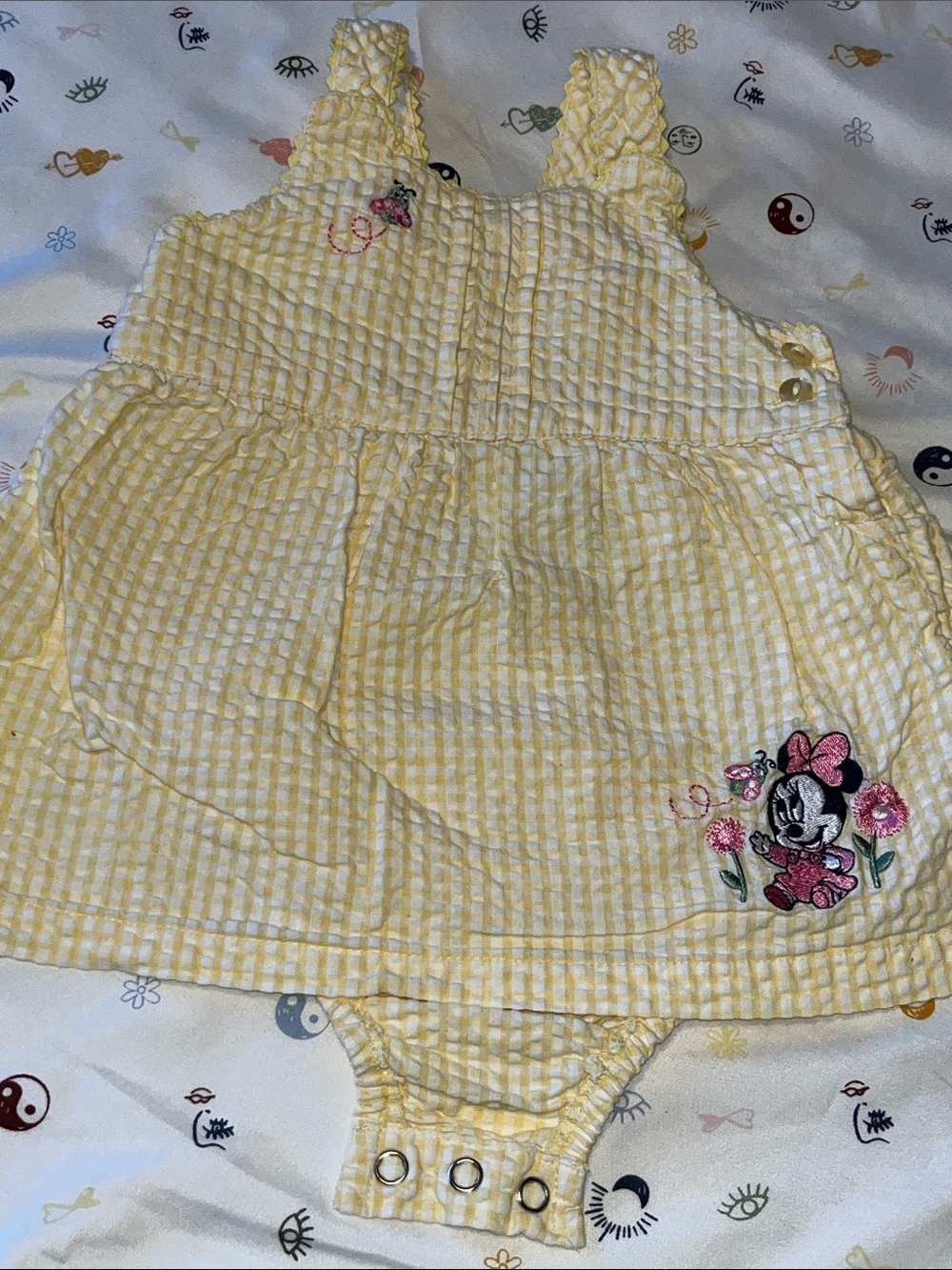 Yellow Gingham Baby Dress Romper with Minnie Mouse Embroidery